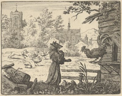 Renard, travestito da monaco, guadagna la fiducia del gallo, 1650-75 da Allart van Everdingen