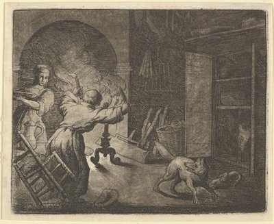 Renard fugge con un pollo rubato dal tavolo di un ecclesiastico da Allart van Everdingen