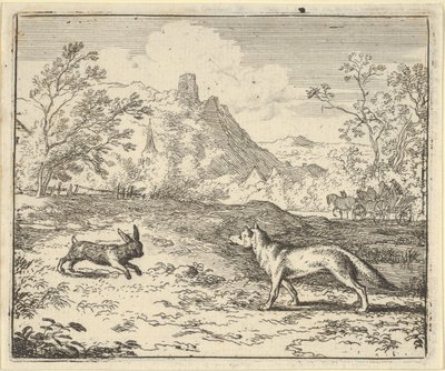 Renard mente che il coniglio ha insultato uno dei suoi figli, 1650-75 da Allart van Everdingen