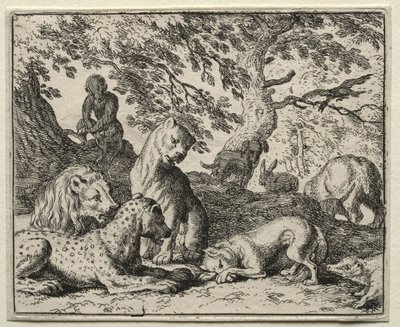 Reynard la volpe: Reynard descrive un falso complotto contro il leone da Allart van Everdingen