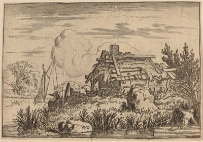 Cottage in rovina, circondato dall