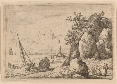 Paesaggio marino con tre figure a destra da Allart van Everdingen