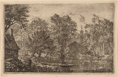 Barca a remi su una riva del fiume, probabilmente c. 1645-1656 da Allart van Everdingen