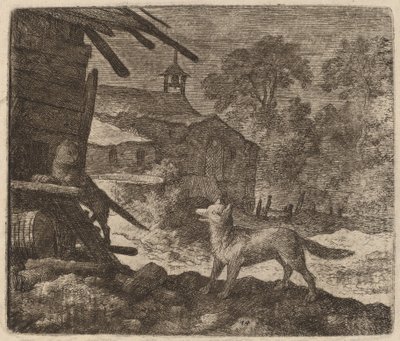 Il gatto entra nel fienile mentre Reynard osserva, probabilmente c. 1645-1656 da Allart van Everdingen