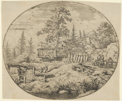 Il paesaggio con il ponte di legno da Allart van Everdingen
