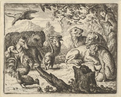 Il leone annuncia una pace duratura agli animali che lo circondano da Allart van Everdingen