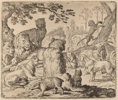 Il leone ordina un assalto di massa a Reynard, probabilmente c. 1645-1656 da Allart van Everdingen