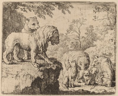 Il leone perdona Reynard davanti agli altri animali, probabilmente c. 1645-1656 da Allart van Everdingen