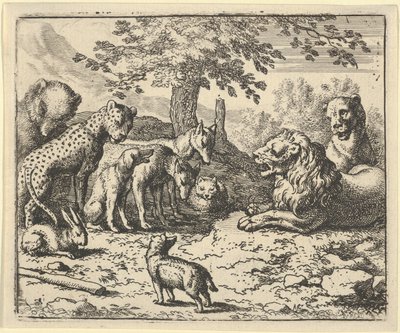 Il leone ascolta il consiglio degli altri animali per la punizione di Renard, 1650-75 da Allart van Everdingen