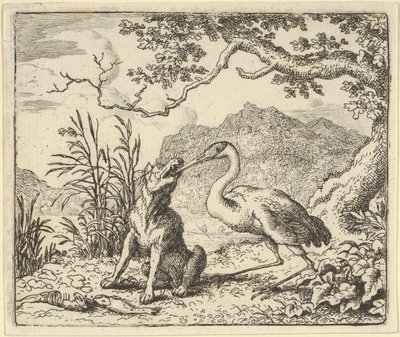 La Cicogna Rimuove un Osso dalla Gola del Lupo da Renard The F... di Hendrick van Alcmar (1650-75) da Allart van Everdingen