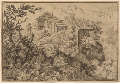 Tre cottage su una roccia, probabilmente c. 1645-1656 da Allart van Everdingen