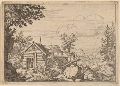 Due uomini sulla soglia di una capanna, probabilmente c. 1645-1656 da Allart van Everdingen