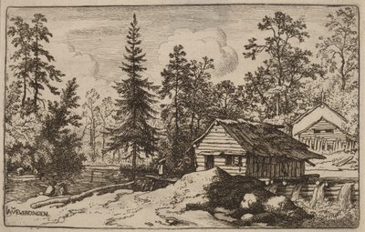 Donna in un paesaggio fluviale che guarda verso una barca da Allart van Everdingen