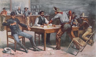 Discussione sulle carte in un saloon del West da Allen Carter (after) Redwood