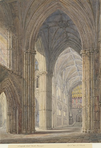 Interno della Cattedrale di Lichfield - Transetto Nord: acquerello, 7 set 1842 da Allen Edward Everitt