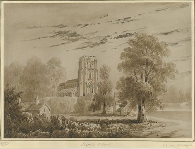 Lichfield - Chiesa di San Chad: disegno in seppia rossa, lug 1842 da Allen Edward Everitt