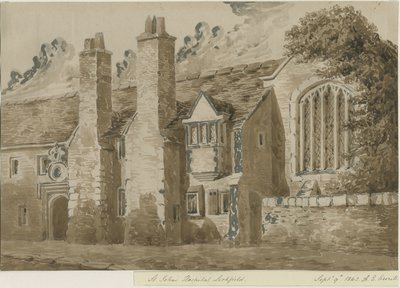 Lichfield - Ospedale e Cappella di San Giovanni: disegno in seppia rossa, 9 set 1842 da Allen Edward Everitt