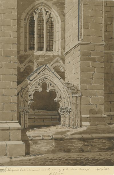 Cattedrale di Lichfield - Transetto sud: disegno in seppia rossa, 9 settembre 1842 da Allen Edward Everitt
