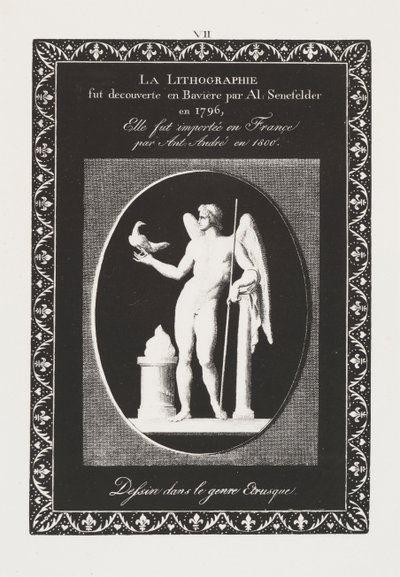 Arte della Litografia: Foglio di Dedica, Tavola VII da Alois Senefelder