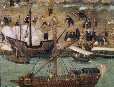 La città di Siviglia, dettaglio del porto da Alonso Sánchez Coello