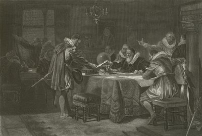 Henry Hudson riceve la sua commissione dalla Compagnia Olandese delle Indie Orientali (1609) da Alonzo Chappel