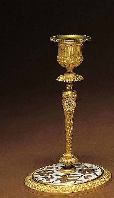 Candeliere, da un set da scrivania di Napoleone III a quattro pezzi, intarsio di Duvinage e Harinckouk da Alphonse Gustave Giroux