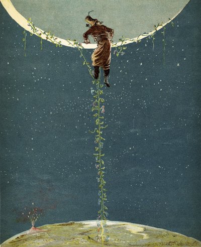 Il barone di Munchausen sale sulla luna tramite una pianta di fagioli turchi, da 