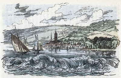 Vista del mascaret della Senna a Caudebec-en-Caux (Caudebec en Caux) nella Senna Marittima, Normandia (la marea della Senna a Caudebec en Caux, Normandia) Incisione da 
