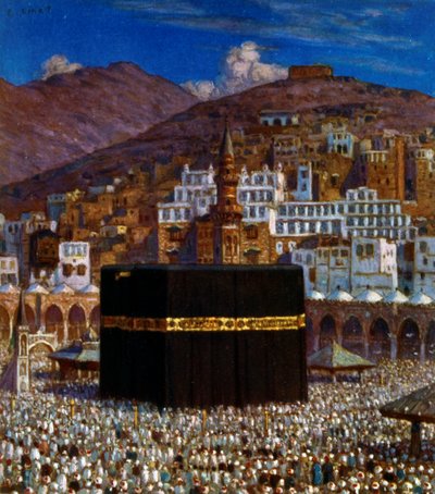 Illustrazione che raffigura pellegrini musulmani alla Kaaba alla Mecca. di Nasreddine Dinet (Alphonse-Étienne Dinet). 1861 – 1929 da Alphonse Etienne Dinet