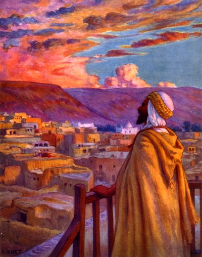 Muezzin che chiama i fedeli alla preghiera in un villaggio nel deserto da Alphonse Etienne Dinet