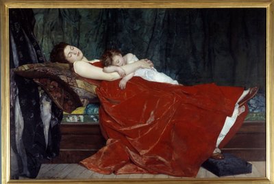 Donna addormentata e bambino che dorme da Alphonse Eugene Felix Lecadre