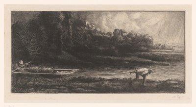 Paesaggio con barca a traino da Alphonse Legros (signed by artist)