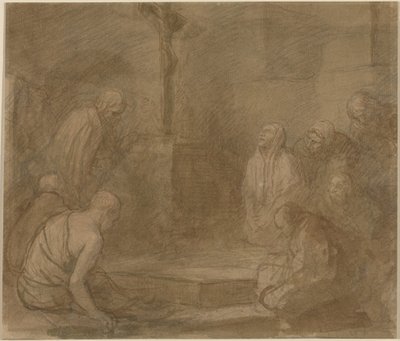 Ai piedi della croce (penna e inchiostro marrone con lavaggio marrone su grafite su carta vergata) da Alphonse Legros