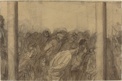 Folla di persone vista tra due colonne [verso] da Alphonse Legros