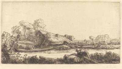 Fattoria lungo il fiume vista alla luce della sera da Alphonse Legros