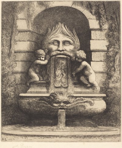 Fontana: Grottesca, Bambini e Bacino Une fountaine: Masque, enfants et bassin da Alphonse Legros