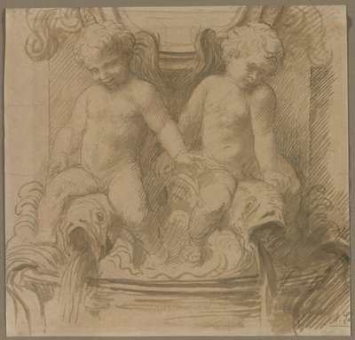 Fontana con putti che cavalcano delfini, seconda metà del 1800 da Alphonse Legros