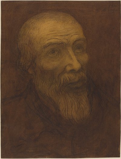 Testa di un uomo calvo con barba da Alphonse Legros