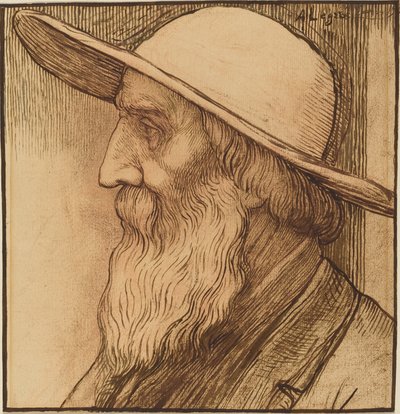 Testa di un Vecchio con un Cappello a Tesa Larga da Alphonse Legros