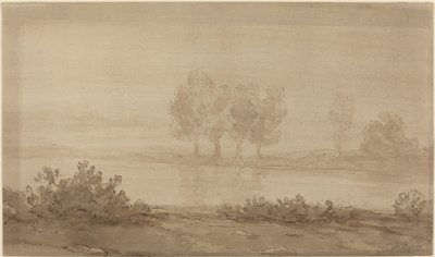 Paesaggio - Quattro alberi oltre un fiume da Alphonse Legros