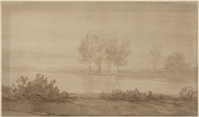 Paesaggio - quattro alberi oltre un fiume da Alphonse Legros