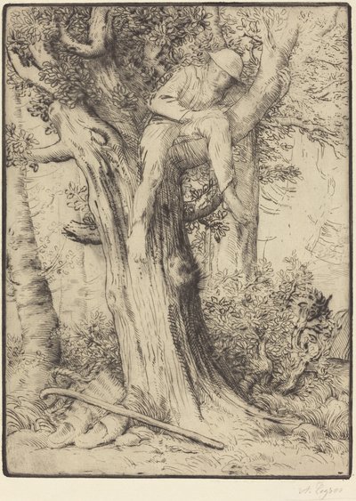 Paesaggio con un ragazzo su un albero da Alphonse Legros