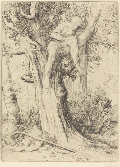 Paesaggio con un ragazzo su un albero da Alphonse Legros