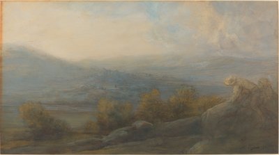 Paesaggio montano con due figure a destra da Alphonse Legros