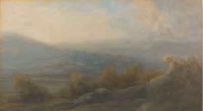 Paesaggio montano con due figure a destra da Alphonse Legros