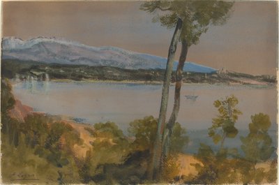 Montagne viste oltre un lago da Alphonse Legros