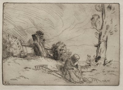 Contadina Seduta vicino a una Siepe da Alphonse Legros