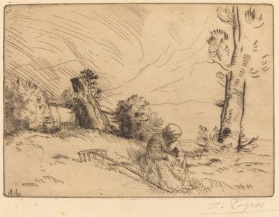 Contadina seduta vicino a una siepe da Alphonse Legros