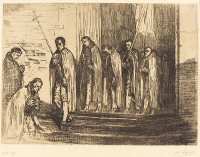 Processione che lascia una chiesa (La sortie de la procession) da Alphonse Legros