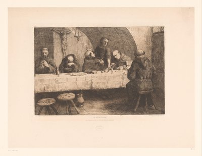 Refettorio con monaci in preghiera da Alphonse Legros